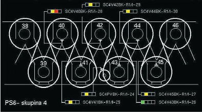 monitoring system visualization screen showing accelerometers installed on the driven-end bearings of the fourth unit of the dryer section