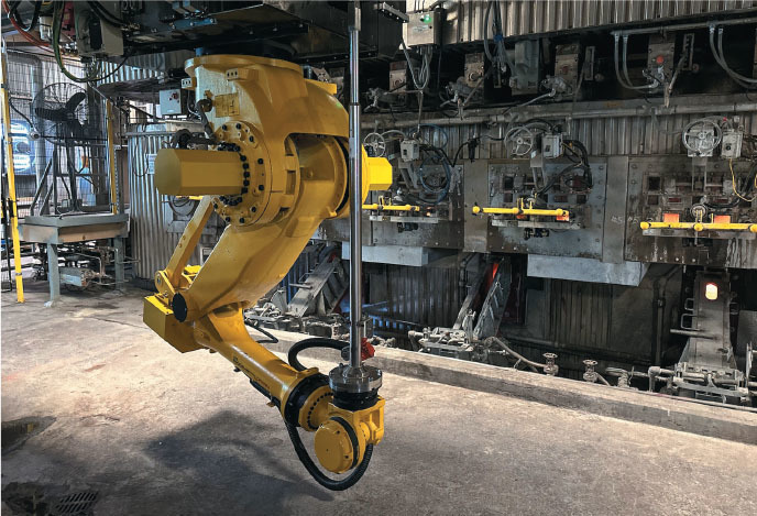 the smelt spout robot can be installed on an overhead rail